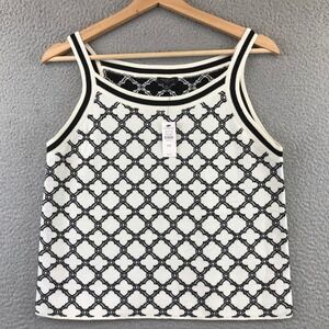New‎ Talbots Women Size PM Black & Ivory Lattice Jacquard Tipped Halter Top